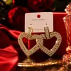 Golden heart-shaped diamond-encrusted earrings, fashionable and light luxury women's earrings, earrings, earrings, stud earrings, silver needle vintage accessories Specification image